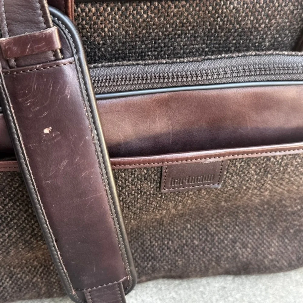 Hartmann Vintage Tweed Leather Briefcase Brown Weekend Messenger Bag Brass